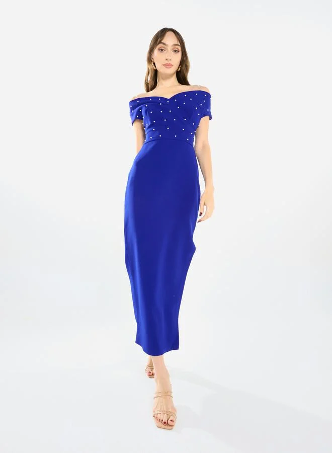 House of Moda Women Embellished Bardot Midi Dress